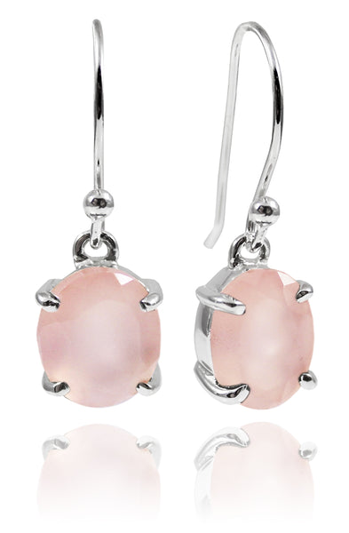 Da Vinci Four Prong Oval Earrings Rose Quartz