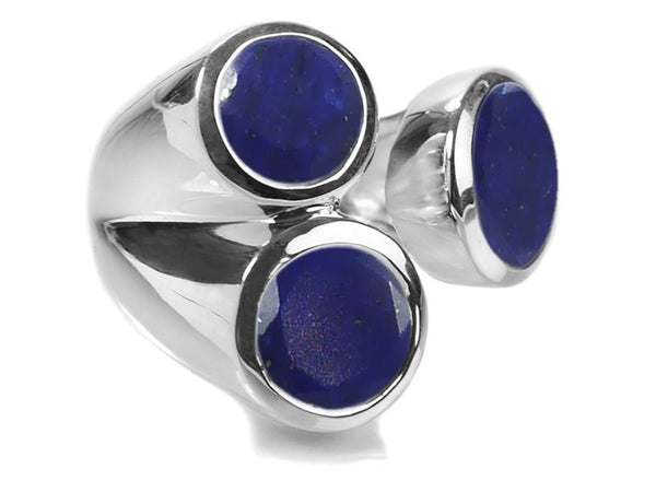 Three Stone Jaipuri Non-Connect Ring Lapis Lazuli 7