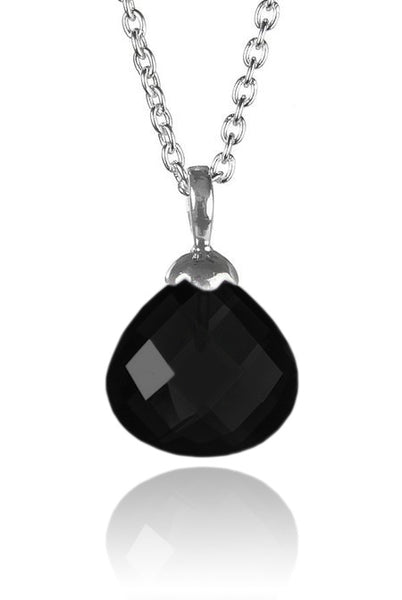 Jaipuri Quartz Drop Pendant with Chain Black Onyx