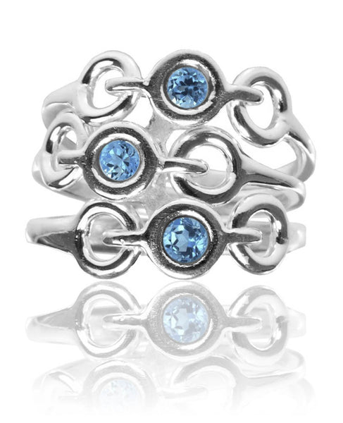 Tres Stacked Gaudi Ring Blue Topaz