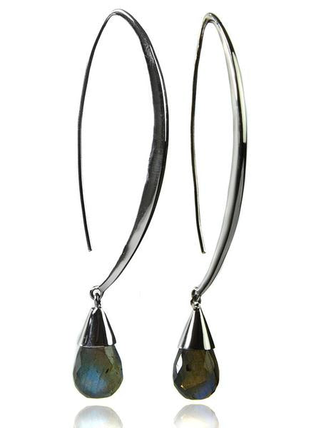 Long Curved Gemstone Drop Earrings Labradorite