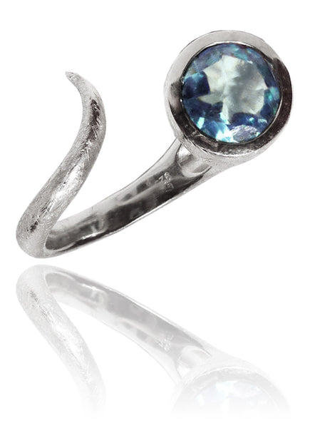 Brushed Sumatra Snake Ring Blue Topaz