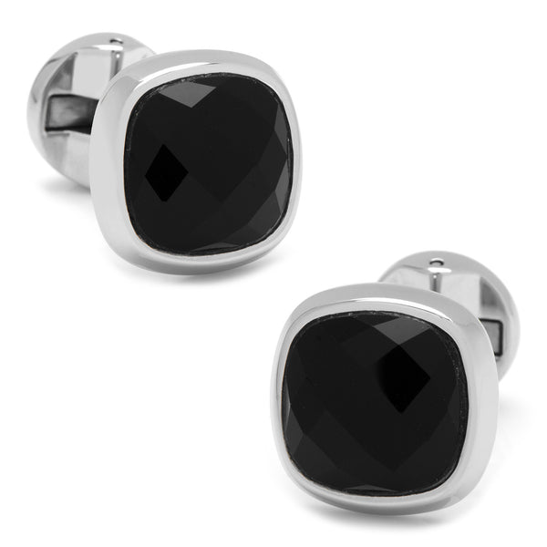 Faceterd Onyx Cushion Stud Set