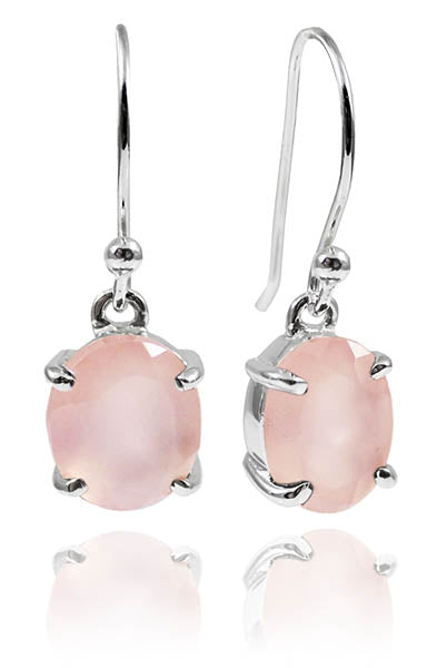 Da Vinci Four Prong Oval Earrings Rose Quartz