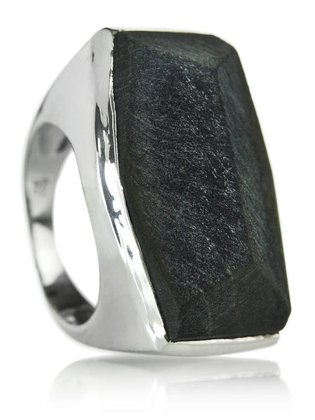 Brazilian Rough Cut Cocktail Ring Black Onyx