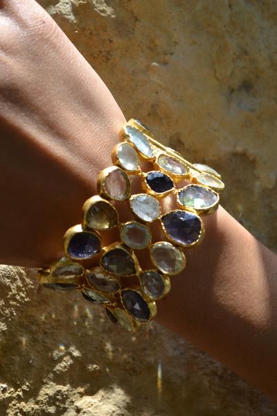 Mosaic Jaipur Cobblestone Cuff Prehnite, Labradorite, Iolite, Aquamarine