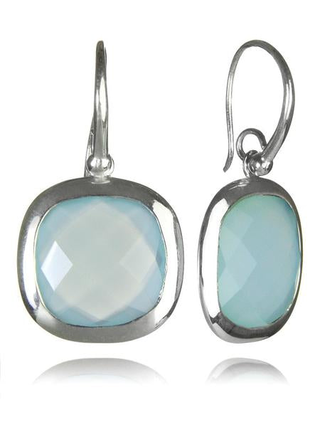 Framed Rounded Square Classic Earrings Aqua Chalcedony