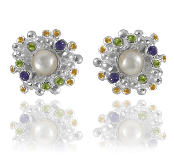 Multi Stone Sea Urchin Earrings Peridot, Iolite, Citrine