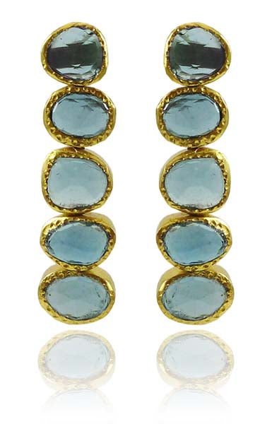 Single Line Peacock Earrings Blue Topaz