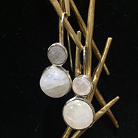Large Jaipuri Two Stone Drop Earrings White Moonstone