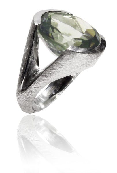 Italian Faceted Cocktail Ring with Open Side Brushed Band