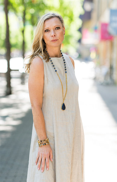 Milano Long Necklace with Teardrop Stone