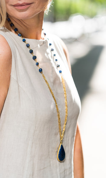 Milano Long Necklace with Teardrop Stone