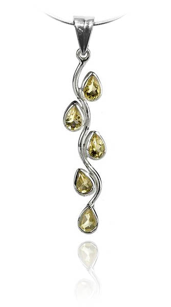 Vertical Five Stone Leaf Drop Pendant Citrine