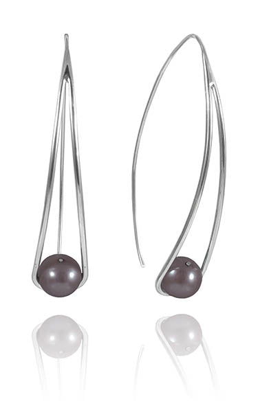 Euro Loop Earrings Grey Pearl