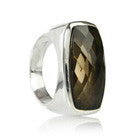 Rectangular Faceted Cut Stone Ring Smokey Quartz