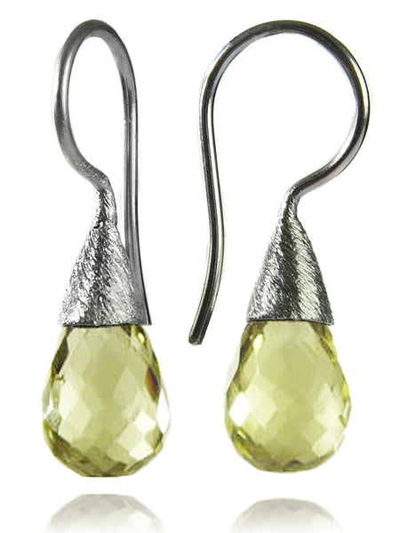 Small Quartz with Brushed Top Earrings Lemon Topaz