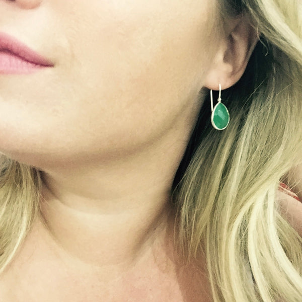Slim Peacock Earrings - Green Chalcedony