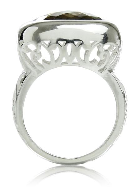 Arabesque Square Filigree Cocktail Ring Smokey Quartz