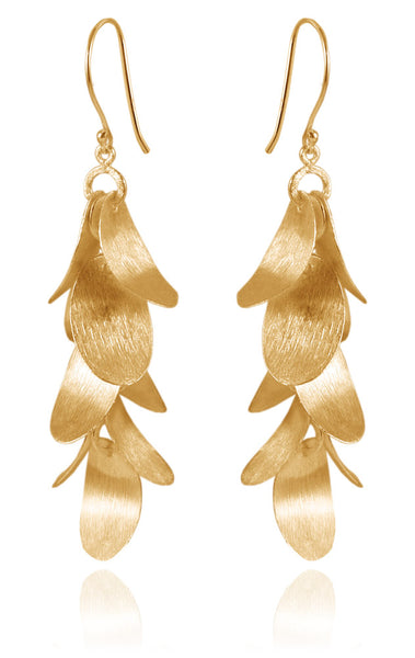 18K Gold Plated Nine Brushed Leaf Earrings