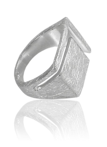 Brushed Striped Rectangular Ring