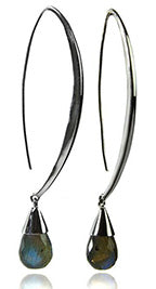 Long Curved Gemstone Drop Earrings Labradorite