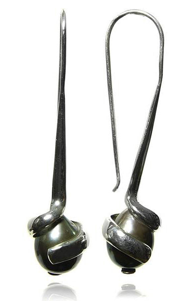 Pearl Wrap Earrings Grey Pearl