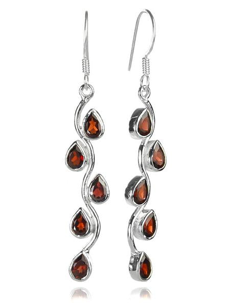 Vertical Stone Leaf Drop Earrings Garnet