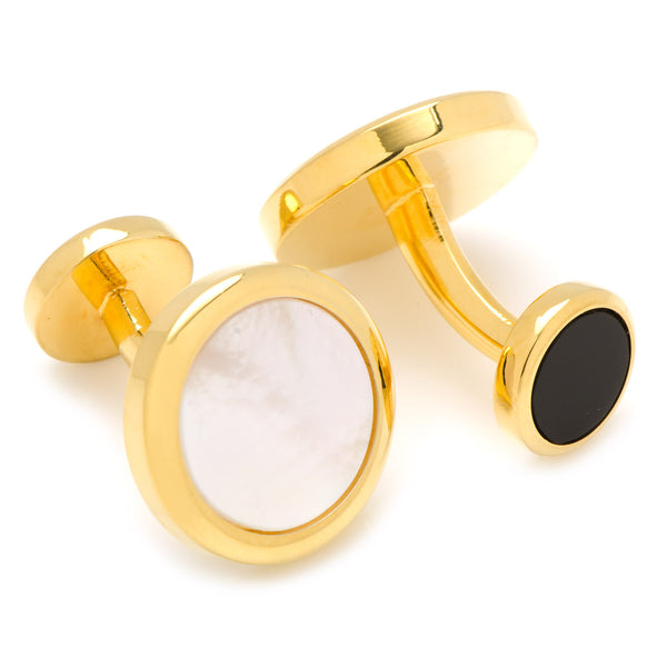 Double Sided Gold Mother of Pearl Round Beveled Cufflinks