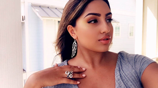 Slim Flower Cocktail Ring Citrine and Smokey Quartz