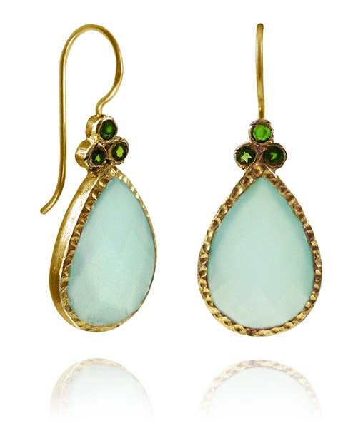 Fancy Peacock Earrings Aqua Chalcedony and Green Tourmaline