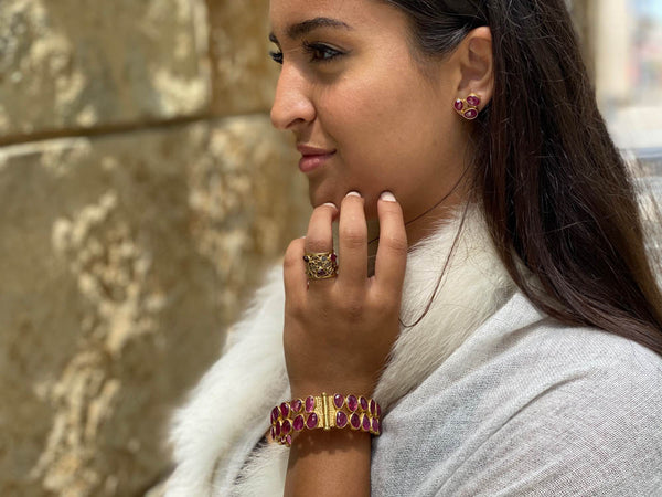 Rough Cut Ruby Double Bangle