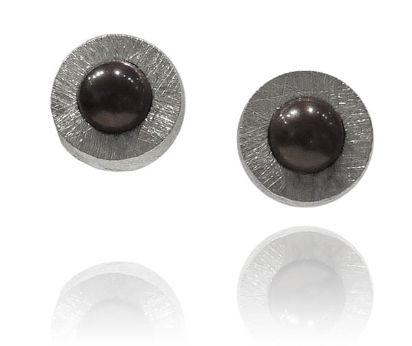 Capri Pearl Encased Framed Earrings Grey Pearl