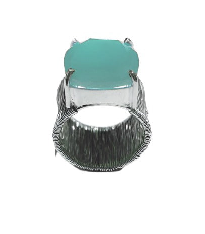 Italian Step Ladder with Stone Ring Aqua Chalcedony