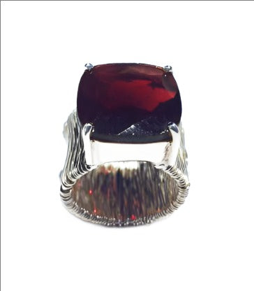 Mexican Art Deco Ebony Cocktail Ring Black Rutile Quartz 8