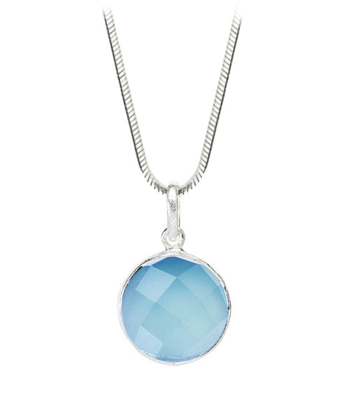 Arabesque Round Cutout Pendant Blue Chalcedony
