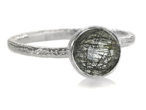 Capri Small Circle Ring Black Rutile Quartz