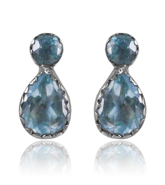 Two Stone Leaf Studs Blue Topaz