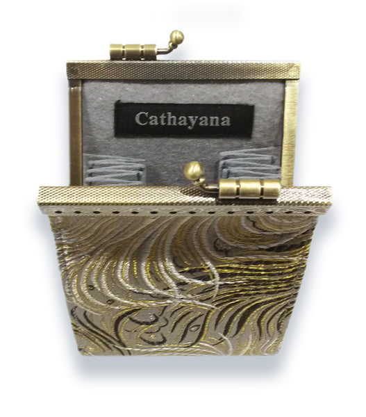 Cathayana Card Holder Grey/ Black, Gold Peacock with RFID