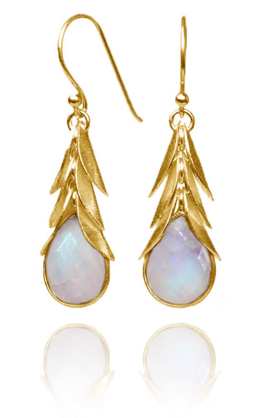 Gold Plated Brazilian Leaf Stone Drops White Moonstone