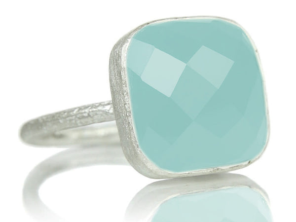 Capri Large Stackable Square Ring Aqua Chalcedony