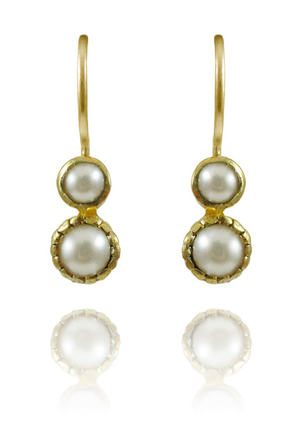Gold Plated Art Deco Pop Earrings White Pearl