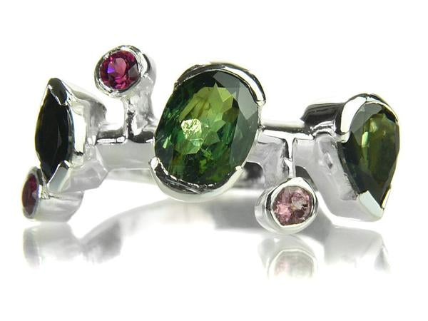 Six Stone Single Line Ring Mixed Tourmaline