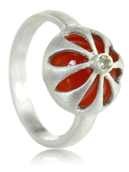 18K Gold Plated Arabesque Flower Cut Out Ring Carnelian