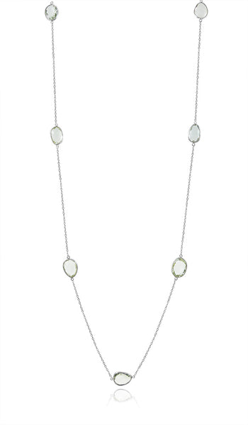 Long Seven Stone River Rock Necklace Green Amethyst