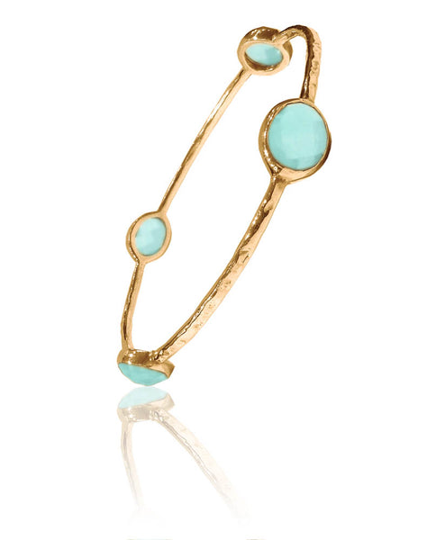 Gold Plated Four Oval Stone Jaipuri Bangle Aqua Chalcedony