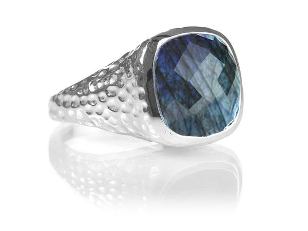Gaudi Pointalism Square Cocktail Ring Labradorite