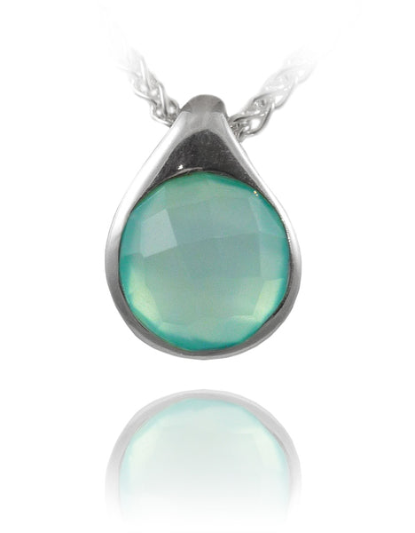 Modern Side Arabesque Cutout Stone Pendant Aqua Chalcedony