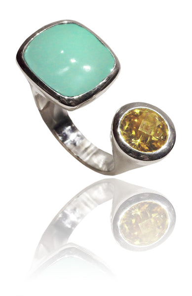 Mexico City Art Deco Ring Aqua Chalcedony and Citrine