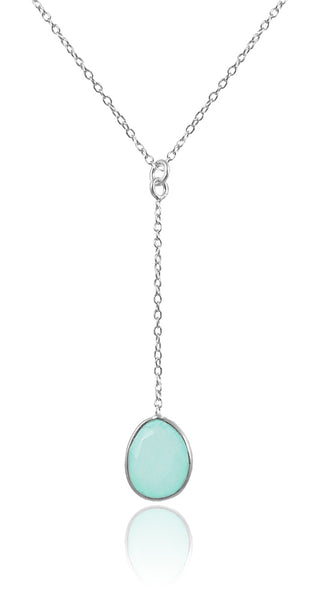 River Rock Y Necklace Aqua Chalcedony